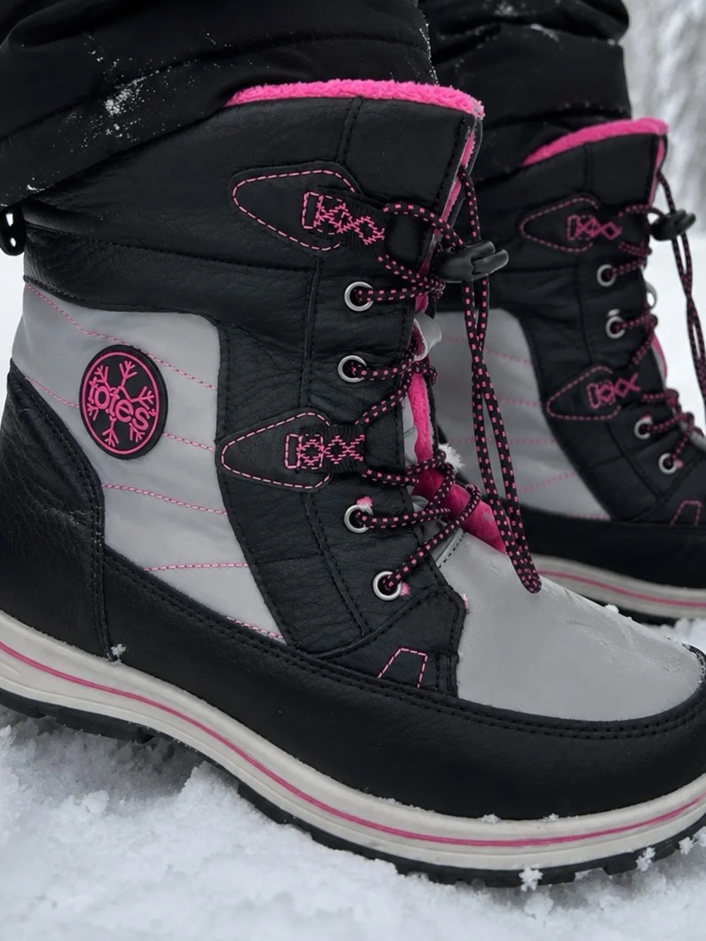 Totes Black & Pink Insulated Snow Boots